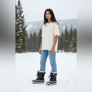 Sorel Winter Boots Kids Yoot Pac Size 3 Black/White Waterproof Insulated